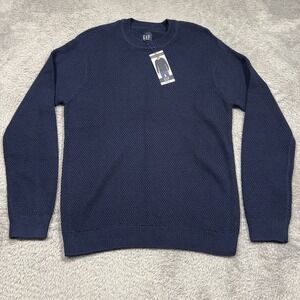 NWT GAP Sweater Men's‎ Small Navy Long Sleeve Seed Stitch Crew Neck Ribbed Cuffs